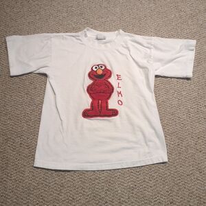 Vintage Sesame Street Elmo T Shirt Youth XL White Red Fuzzy 90s